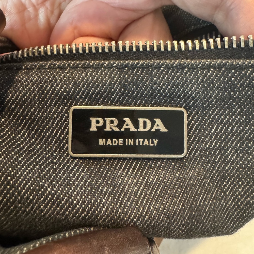 Authentic Prada Dark Denim and Brown Hobo Shoulder Bag - Picture 13 of 16